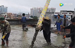 帶攪拌機的38米攪拌泵車，在廣西桂林農村打5層民房的混凝土施工